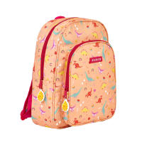 Mochila escolar dinosaurios color melocotón naranja. RUBIO. 2 cremalleras. Hasta 6 años. Bolsillo lateral portabotellas. Capacidad 10L. - details 1