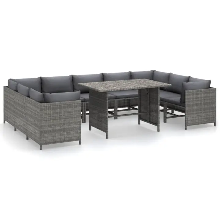 vidaXL Set de muebles de jardín 10 pzas y cojines ratán sintético gris - 1