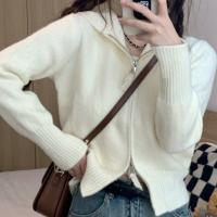 Chaqueta De Suéter Suave Para Mujer Con Capucha Y Cierre De Cremallera Estilo Preppy Comoda Y Ajustada Color Sólido Top Corto De Otoño - details 6