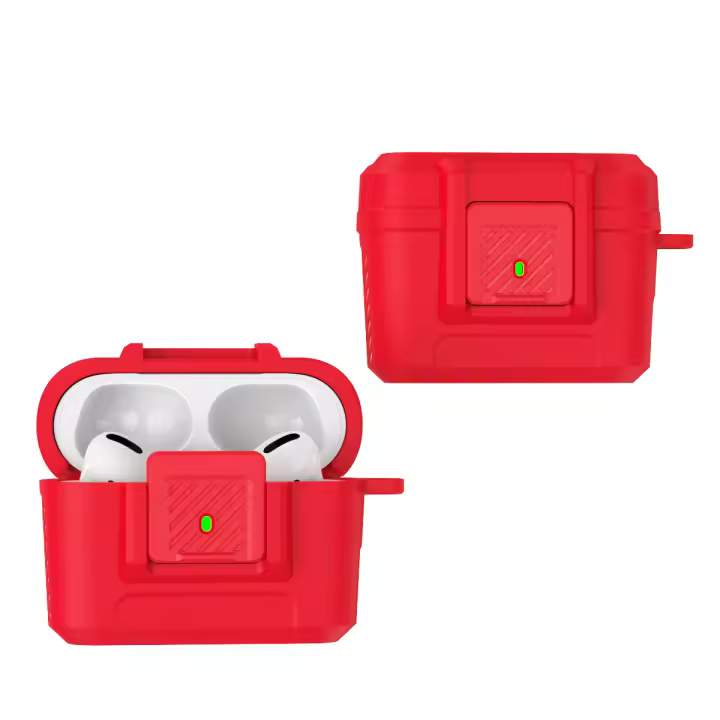 Estuche para Airpod Pro, funda protectora con candado y llavero, carcasa protectora de cuerpo completo a prueba de golpes, color rojo - 1