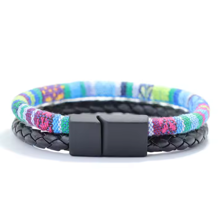 Nuevo Pulsera Bohemio Para Hombre Pulsera De Cuerda Étnica Punk De Cuero Bicolor Macramé Acessorios De Festival Para Novio - 1