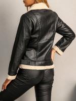 Chaqueta De Cuero PU Con Panel De Oso Moda Feminina Vintage Cuello Alto Doble Botones Corte Corto Para Mujer - details 1