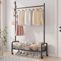 LUTODY - Perchero de pie burro metálico con ruedas, Zapatero, Cesto de almacenamiento para ropa, Zapatos, Bolsos y accesorios - Multifuncional para salón, dormitorio, sala de estar, recibidor y entrada - details 4