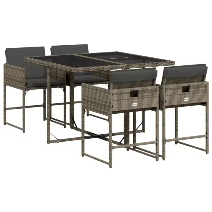 vidaXL Set comedor de jardín 5 piezas con cojines ratán sintético gris - 1