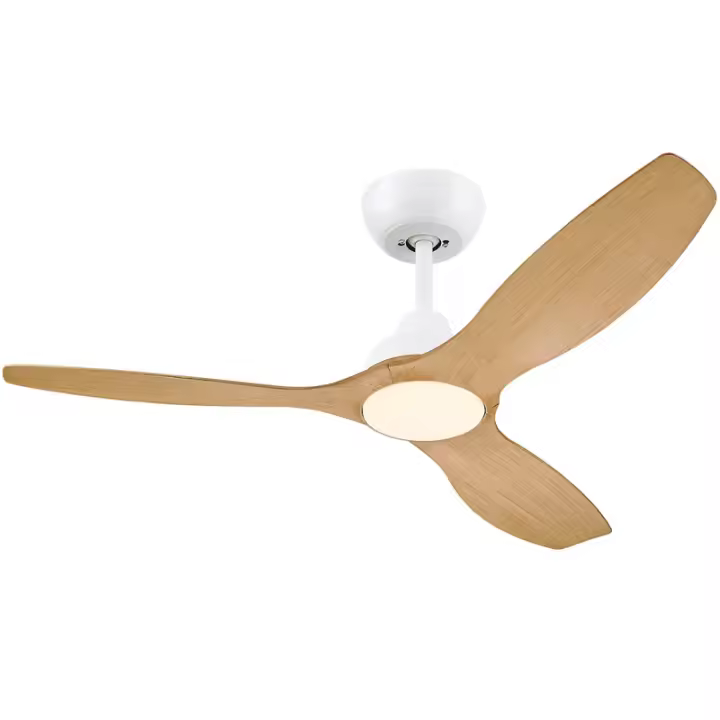 Ventilador de techo de 52" LED, OLAS de Philips 35W+24W, blanco y aspas anchas de madera, con mando a distancia | LeonLeds - 1
