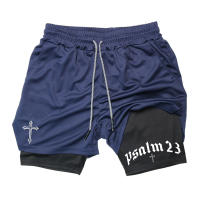 Shorts De Entrenamiento Para Hombre Con Estampado De Cruz Psalm 2 En 1 Running Performance Transpirable Con Bolsillo Para Teléfono Móvil Activewear - details 18