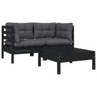 vidaXL Juego de muebles de jardín 3 pzas y cojines madera pino Marrón y gris, Natural y crema, Blanco Conjunto Terraza Muebles Jardín Exterior Juego de Muebles de jardín Mueble Jardín Exterior Muebles de Salon Exterior - details 1