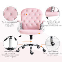 Vinsetto Silla de Escritorio Tapizada en Terciopelo Silla Giratoria con Altura Ajustable Reposabrazos y Decoraciones de Diamantes Carga 120 kg Silla para Estudio Dormitorio 59,5x60,5x93-103 cm Rosa - details 1