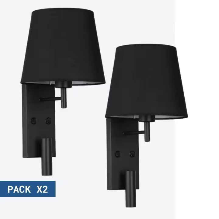 Barcelona LED Pack x 2 - Aplique de pared para lectura con foco LED "NOAH" - 3,4W - Negro - 1