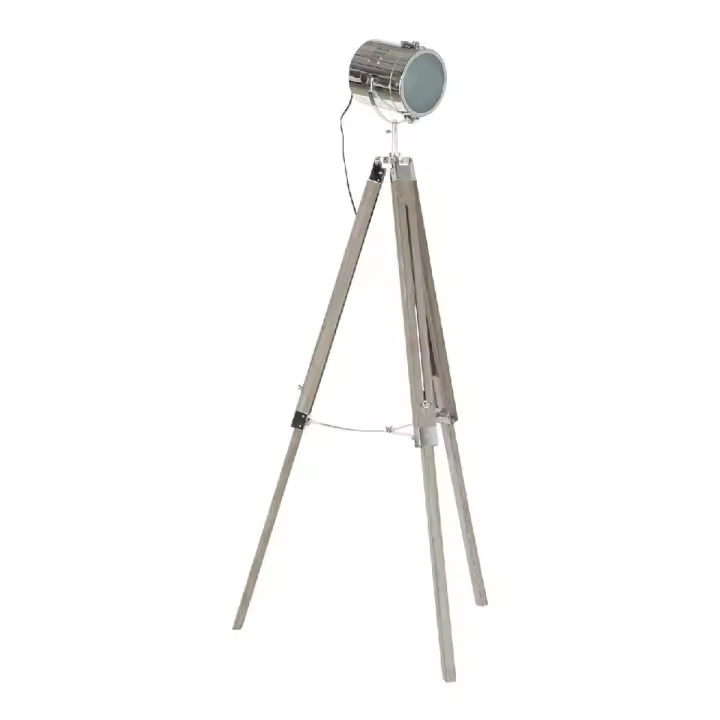 Lámpara de Pie DKD Home Decor Metal Madera Plata Marrón claro Trípode (66 x 66 x 142 cm) - 1