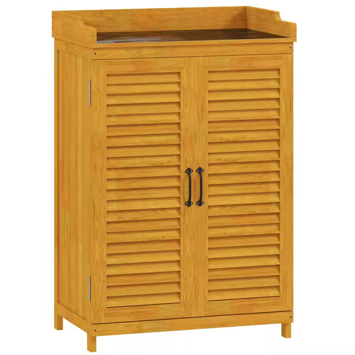 Cobertizo de Jardín with Banco de trabajo, Armario de Jardín de Madera, 65,5x40x98,5 cm, cobertizo de Jardín Para artículos, Patio, Amarillo - 1