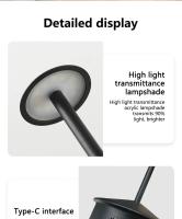Lámpara De Escritorio LED Recargable Con Sensor Táctil Luz De Lectura Inalámbrica Para Habitación Restaurante Hotel Bar Materiales ABS Y CRISTAL Estilo Moderno - details 8