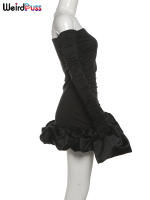 Vestido Bodycon Mini Elegante Para Mujer Con Manga Acolchada Y Cuello Abierto Atrás Sin Costuras Vestido De Noche Sexy Con Acolchado Y Cintura Natural - details 3