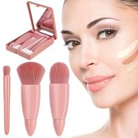 5 piezas de juego de brochas de maquillaje mini con espejo y estuche, herramientas de belleza profesional, brochas de pelo suave de fibra para polvo y sombra de ojos, regalo de favor de plástico portátil - details 2