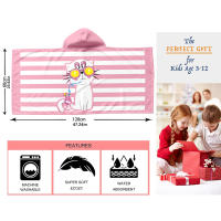 Toalla De Playa Para Niñas Con Gorro Y Estampado De Gato Rosa Y Blanca Sobredimensionada Toalla De Piscina Para Niños 100% Poliéster Absorción Rápida Máquina Lavable Rectangular 240gsm - details 0