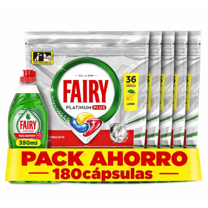 Fairy Lavavajillas Maquina Platinum Plus 180 cápsulas + Fairy Lavavajillas Mano Ultra Poder 350ml - 1