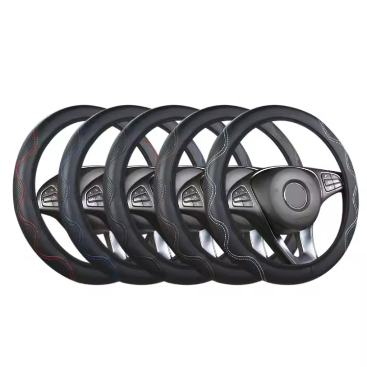 Cubierta De Volante Deportiva De PU Sin Riel Para Coche Universal Adecuada Para Interiores De Coche De 15 Pulgadas En Negro - 1