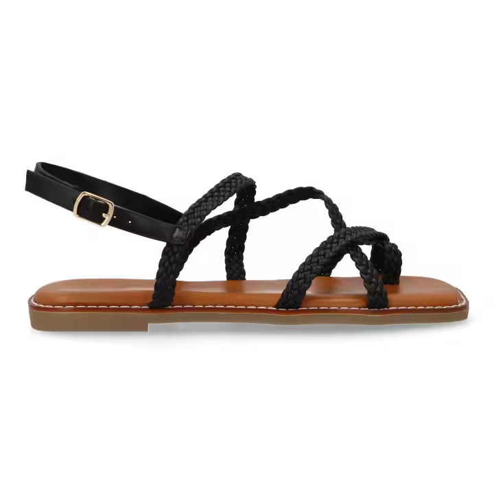 PuntoSalao Sandalias planas cómodas trenzadas para mujer color negro 1U4 - 1