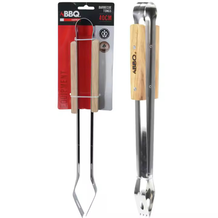 Bbq Pinzas Barbacoa Acero Inoxidable Mango Madera 40cm - 1