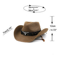 Sombrero De Vaquero Para Mujer Y Hombre Con Pico Ancho Protección Solar Moda De Paja Forma Cattleman Ajustable Sombrero Occidental Para Performance - details 0