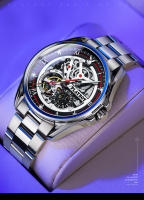 Reloj De Moda PLAYBOY Para Hombres Acero Inoxidable Automático Mecánico Reloj De Mano Con Numeros Romanos Resistente Al Choque Y Luz - details 10