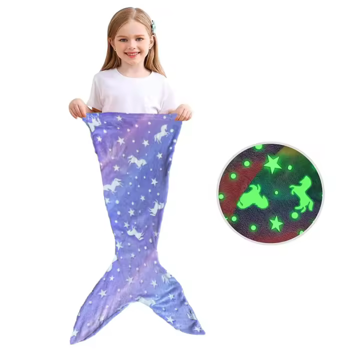 Nueva Cobija De Cola De Sirena Con Brillo Nocturno Suave De Poliéster Flanela Fleece Usable En Todas Las Estaciones Para Niños - 1