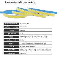 Tira De LED COB Super Brillante Doble Fila 616/624 LEDs/m Flexible Dimmable Luz RA90 Cinta Iluminación 3000K 4000K 6500K DC12V 24V Para Sala De Estar - details 1