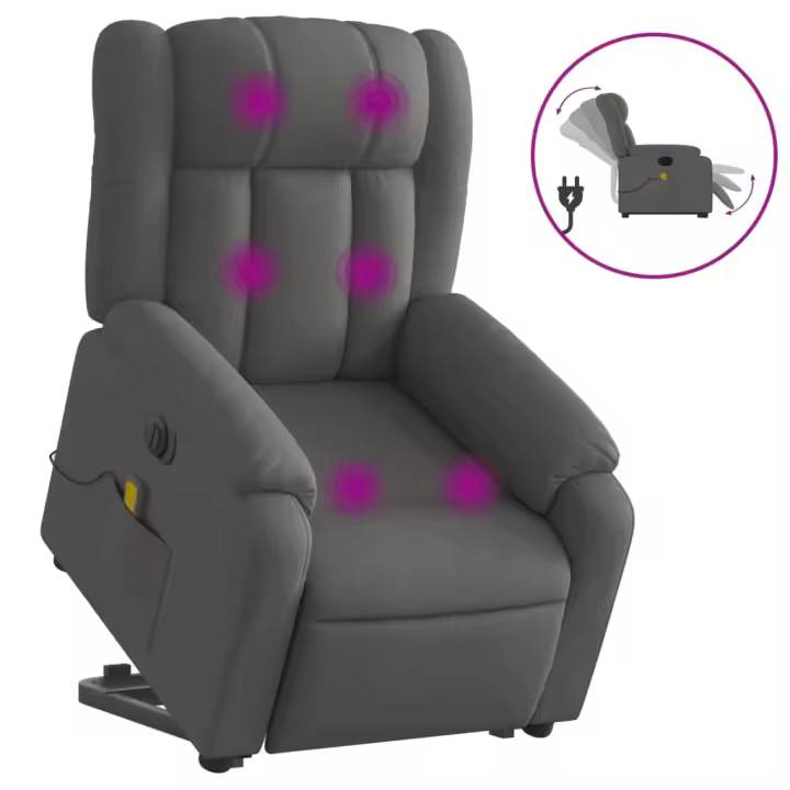 vidaXL Sillón de masaje eléctrico reclinable elevable tela Gris claro, Gris oscuro, Negro Sillon Dormitorio Sillon Comodos Silla Relax Sillón Sofá - 1