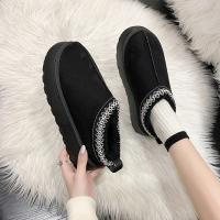 Botas De Nieve Para Mujer Invierno 2024 Cálido De Cashmere Suela Gruesa Sin Talón Media Pantufla Algodón Zapatos Para Mujer - details 3