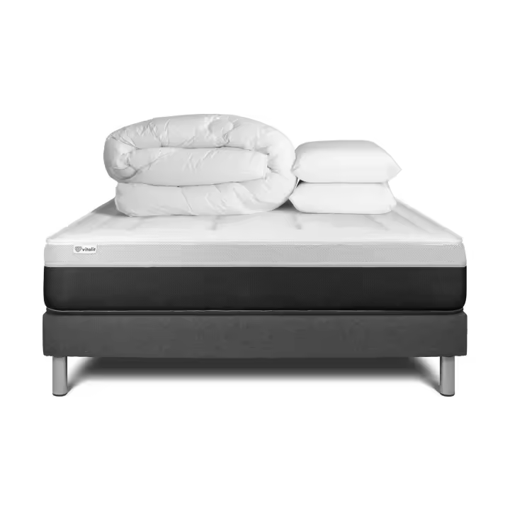 Pack cama completa - Colchón 140x190cm + Somier con láminas (en kit) + 2 almohadas + Edredón - Vital Form - 1