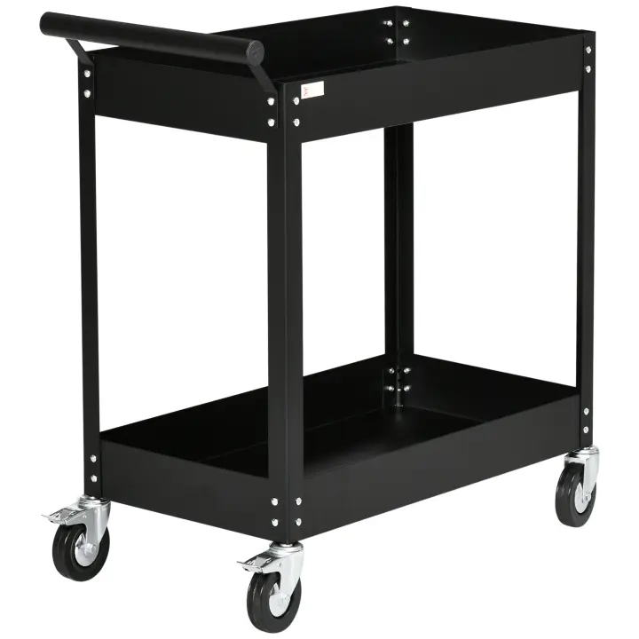 DURHAND Carro de Herramientas de 2 Niveles Carro de Taller con Ruedas de Acero para Garaje Mecánico Almacén Carga 150 kg 84,5x38x84 cm Negro - 1