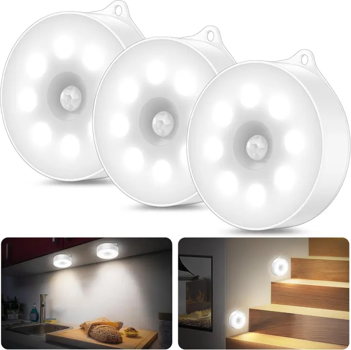 Luz con sensor de movimiento para interiores, luz LED con sensor de movimiento, funciona con 3 pilas AAA, luz LED inalámbrica - 1
