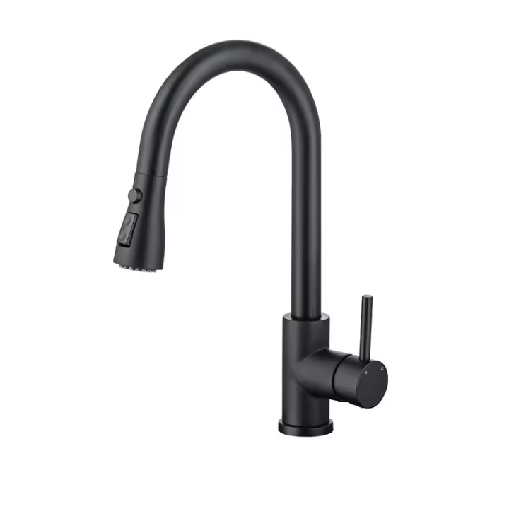 Grifo de Cocina Negro con Rociador Extraíble de 360 Grados y una Sola Manija - Acero Inoxidable - 1