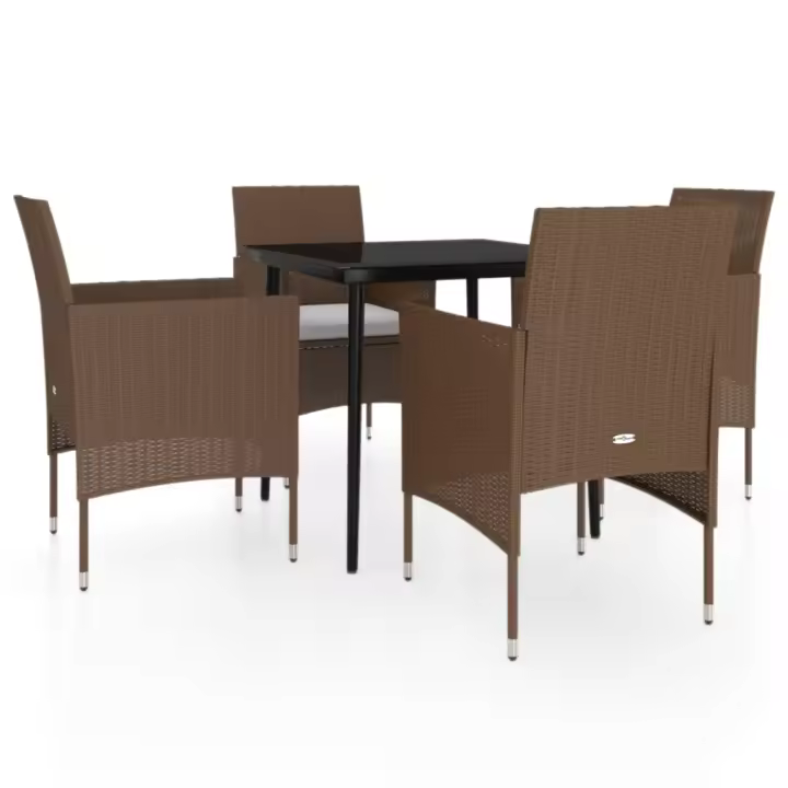 vidaXL Juego de comedor de jardín 5 piezas con cojines marrón y negro - 1