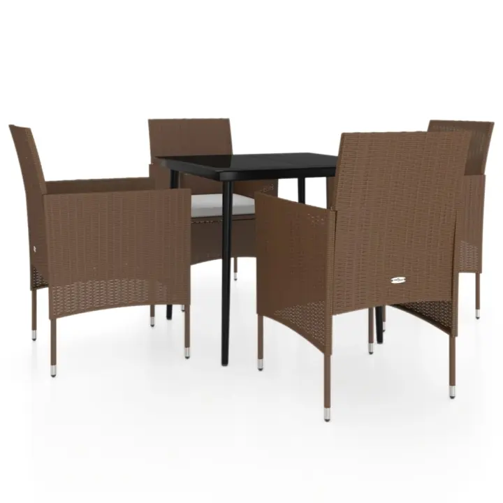 vidaXL Juego de comedor de jardín 5 piezas con cojines marrón y negro - 1
