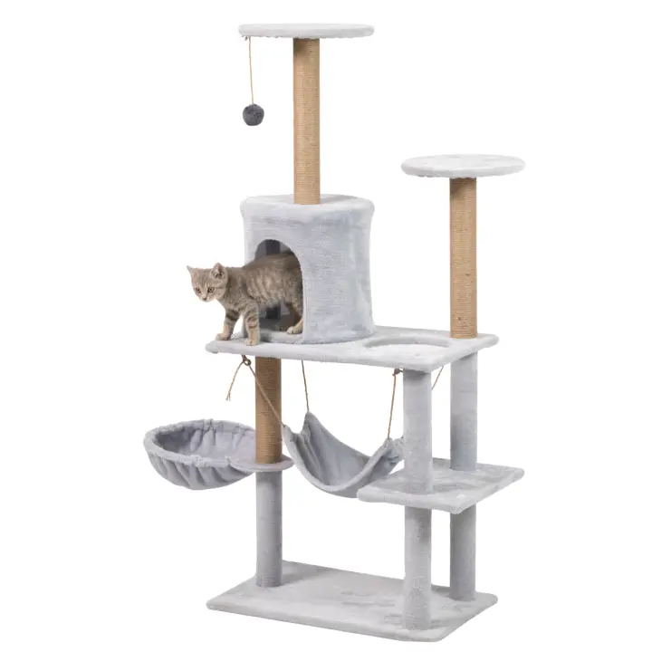 Cature, Árbol para Gatos, Torre para gatos, 5 Niveles con Hamaca y Casa, 137 cm de Altura, Gris - 1