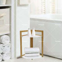 Trípode de madera de dos niveles para uso en el baño para colocar artículos de tocador. - details 4