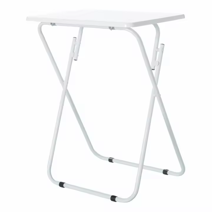 Lola Home Mesita auxiliar plegable de metal y madera DM blanca de 48x38x66 cm - 1