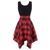 Vestido De Fiesta Para Mujeres 2024 Cuello Redondo Vacío Imprimido a Cuadros Mitad Manga Estilo Casual Largo Hasta La Rodilla - details 1