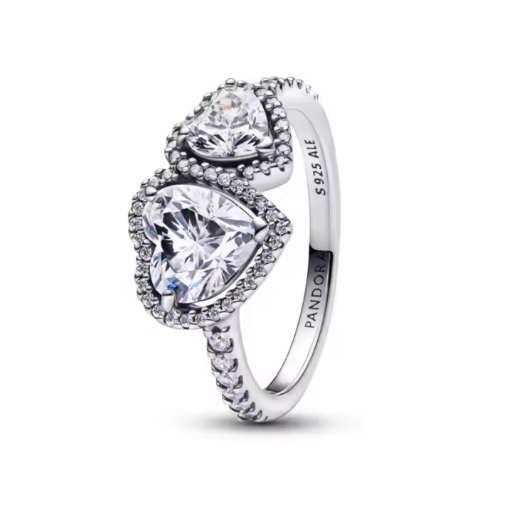 PANDORA Anillo Sparkling Favorite con dulce diseño de corazón a corazón en dos colores - 1