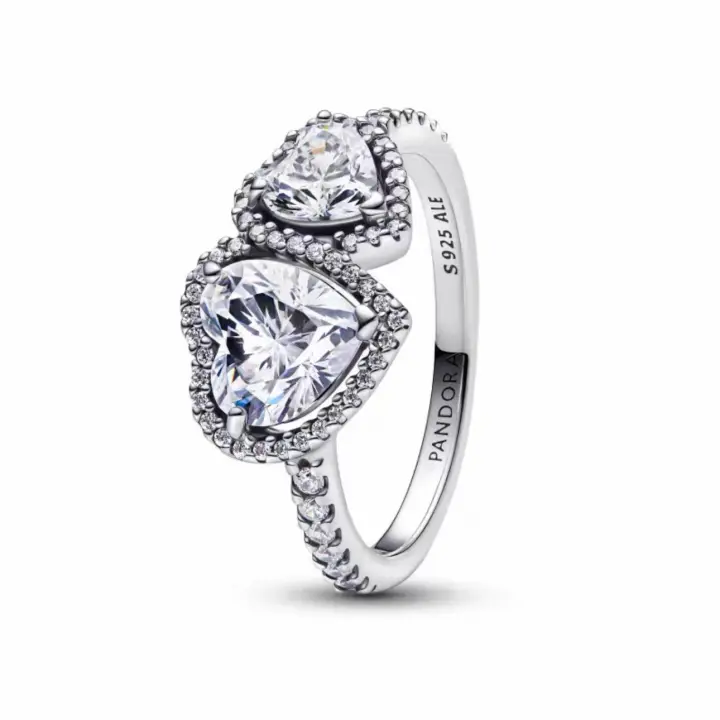 PANDORA Anillo Sparkling Favorite con dulce diseño de corazón a corazón en dos colores - 1