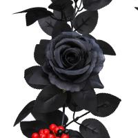 1pc Guirnalda De Rosas Negras Artificiales Con Eucalipto Y Bayas Rojas Gypsophila Verde Falso Eucalipto Para Halloween Decoración De Navidad - details 3