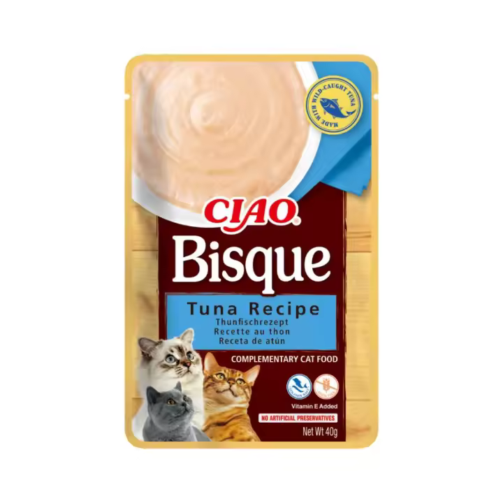 INABA Churu Bisque - 12 X 40gr - Puré para Gatos - Snacks Receta Pollo con Carne - Premios Saludables - Sin Cereales, Conservantes, Colorantes - Sólo 16 Calorías - 40g - 1