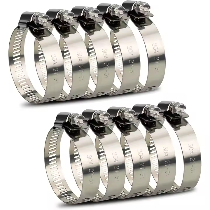 Lote de 10 Colliers de Serrage Tuyau Réglables en Acier Inoxydable 304 - Plage 27-51mm pour Tuyaux d'Eau, Gaz Domestique, Tubes Automobiles et Robinets - 1
