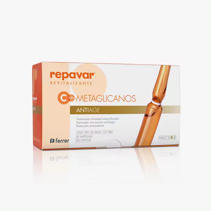 Repavar Revitalizante Sérum Metaglicanos Antiage con Acción Redensificadora - Elaborado con Vitamina C - Piel más Joven, Tersa y Luminosa - 30 Ampollas de 1 ml - 1