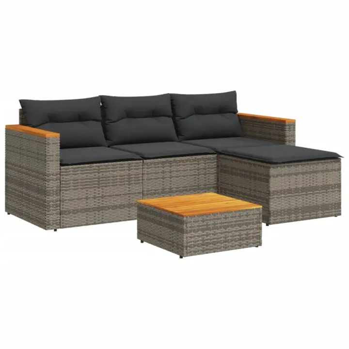 vidaXL Set de sofá de jardín 3 pzas y cojines ratán sintético gris - 1