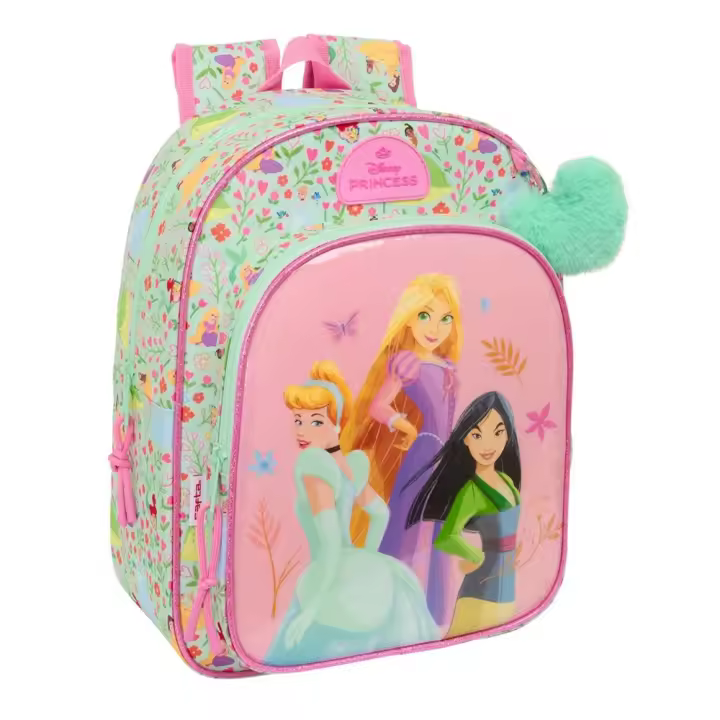 Mochila Infantil Bolsillos Adaptable a Carro Princesas Disney "Bloom" 26X34X11Cm (Safta 612580185) - 1