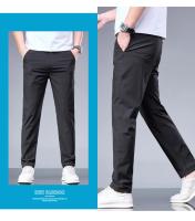 Pantalones Negocios Veraniegos Rectos Para Hombre Cintura Elástica Algodón De Seda Cómodo Transpirable Negro Gris Pantalones Casuales De Traje - details 11