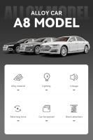 Coche De Colección Audi A8 De 1/24 En Metal Con Luz Y Sonido Puertas Abatibles Regalo Para Chicos Juguete De Movimiento Hacia Atrás - details 1