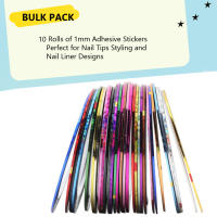 10 Rolls De Cinta Adhesiva Para Arte De Uñas Estilo Rayado Adhesivos Para Diseño De Uñas PVC Assorted Colors 20m Cada Roll - details 1